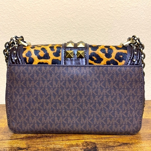 Michael Kors Soho Leopard Large Chain Studded Shoulder Bag Quiet Luxury Mobwife - Picture 5 of 16